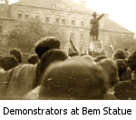 Students demonstrate at Polish General Bem statue