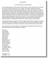 Putting principle over politics, a cross-section of the Hungarian American community issued a statement regarding unwarranted attacks against former Hungarian Ambassador to the United States Geza Jeszenszky. DOWNLOAD the statement