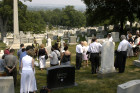 The crowd gathers near the Gen. Alexander Asboth gravesite. Following the wreath laying, the program included a remembrance and walking tour of Hungarian-American gravesites.