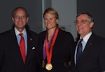 L:R - AHF National President Frank Koszorus, 2-time Gold Medalist Susan Francia, Paul Kamenar