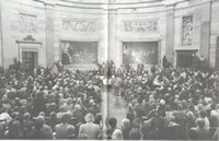 The American Hungarian Federation commisioned a bronze bust of Lajos Kossuth and presented it to U.S. Congress. The dedication ceremony took place on March 15, 1990, Hungarian National Day, under the magnificent dome of the Capitol Rotunda. The bust is one of only two honoring non-Americans in the Capitol. The base reads, "Louis Kossuth, Father of Hungarian Democracy." 