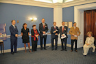 Left to right: Bryan Dawson, Marta Kur Brooks, Dr. Kay King, Frank Koszorus, Tomicah Tillemann, Bela Szombati, Dennis Kucinich, Annette Lantos