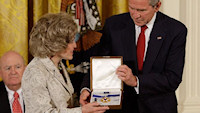 In bestowing the award, President Bush said, "Tom Lantos was a champion of human rights and a man of character and conviction. An American by choice and the only Holocaust survivor to serve in the Congress, he worked to empower oppressed people around the world in their struggle to secure liberty. He served as a powerful witness for the importance of freedom and reminded us that we must never turn a blind eye to inhumanity. The United States honors Tom Lantos for his committed leadership and his lifetime of service to our Nation and the world.