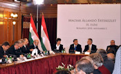 Prime Minister Viktor Orban, Deputy Prime Minister Zsolt Semjen, Ministers Janos Martonyi, Miklos Rethelyi, Gyorgy Matolcsy, Bence Retvari, Janos Fonagy, State Secretary Zsolt Nemeth, representatives of the Parliamentary opposition and the diaspora representatives spoke of the challenges as well as the programs, policies and practices, such as autonomy and citizenship, to stop the further assimilation of Hungarians beyond Hungary’s borders.