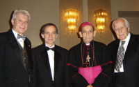 From Left: Stefan J. Fedor, National President of the American Hungarian Federation and Service Delivery Executive at Professor Vasile Beluska, Professor of Violin at Bowling Green State University, Ohio; Bishop Tempfli of Nagyvarad, Romania (Roman Catholic) and Dr. Karoly Levai, Maryland.