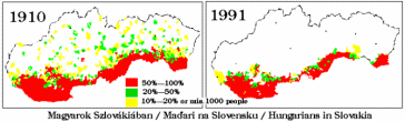 Ethnic Map of Slovakia - 1910 vs 1991 showing population decline