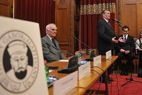 Hungarian Parliamentary Vice-President Sándor Lezsák presented the award to AHF Chairman, Frank Koszorus. In his opening remarks he said, "the Hungarian diaspora in the West provide invaluable service to Hungarian community"