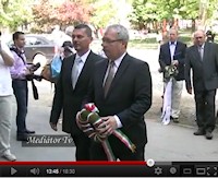 [Watch the Kovats Ceremony] on Mediator TV in Karcag. AHF Co-President Gyula (Jules) Balogh is seen seciond from right in back.