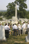 The crowd gathers near the Gen. Alexander Asboth gravesite. Following the wreath laying, the program included a remembrance and walking tour of Hungarian-American gravesites.