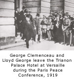 George Clemenceau and Lloyd George leave the Trianon Palace Hotel at Versailles during the Paris Peace Conference, 1919